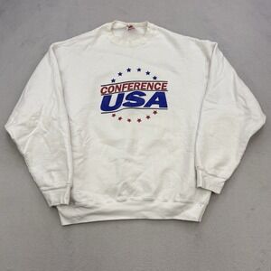 Vintage Fruit Of The Loom Sweatshirt Mens XL White Conference USA 90s Boxy Sport